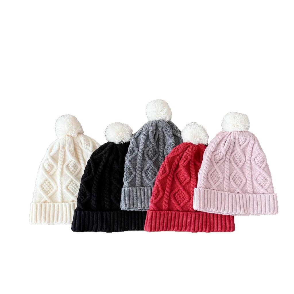 Unisex Cable Knit Pompom Beanie - Autumn/Winter Fashion Hat for Babies