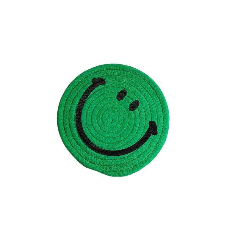 Smiling Face Round Mat Woven Ramie Placemats Anti Slip Dining Table Mats Non-Slip Tableware Bowl Pads Kitchen Drink Cup Coasters