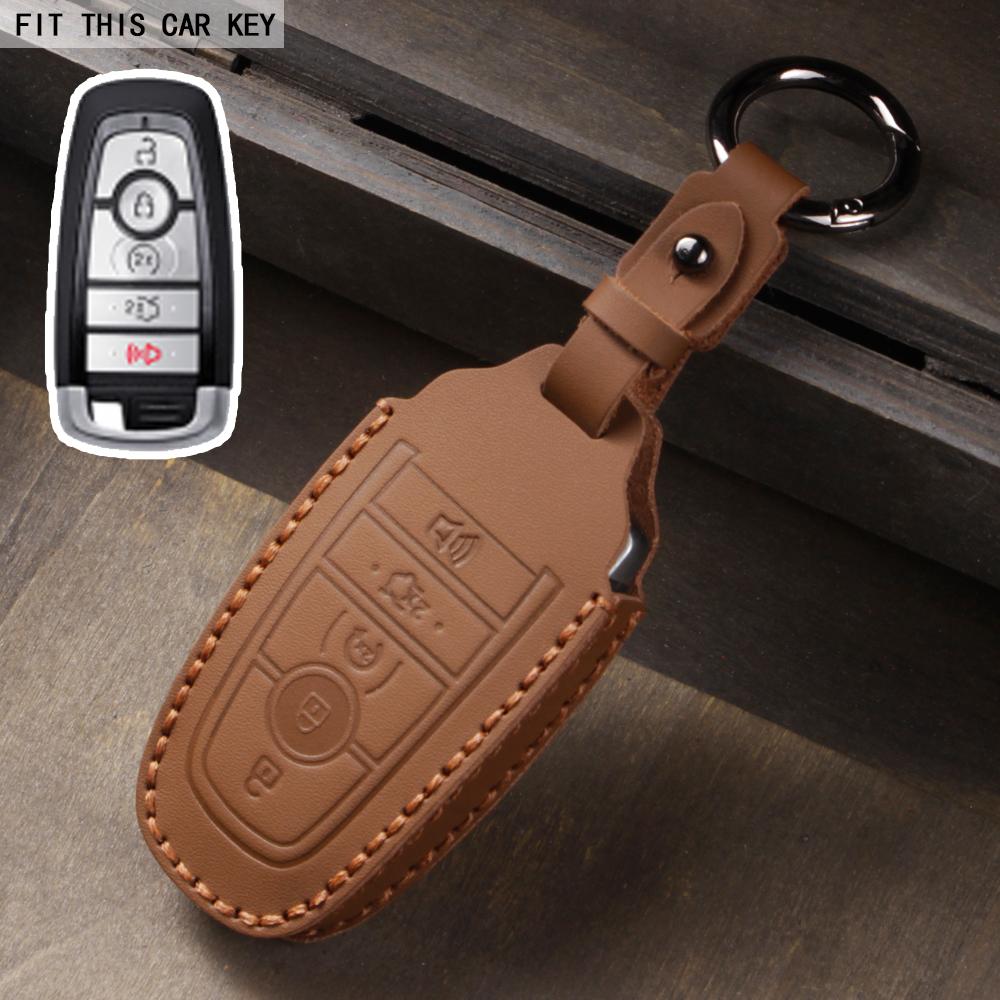 Fit for Ford Mustang Edge Explorer Focus F150 F250 F350 F550 Escape for Lincoln Mondeo 4 5 Buttons Leather Car Key Case
