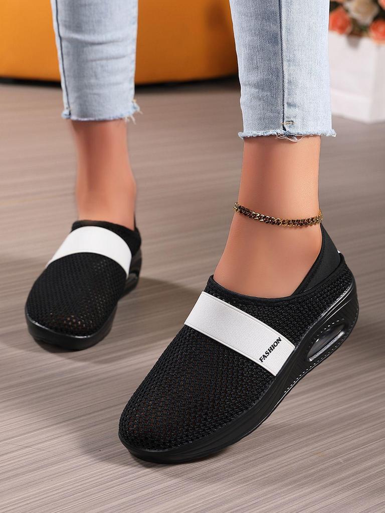 Women's Breathable Mesh Slip-On Slippers with Thick Sole and Closed Toe