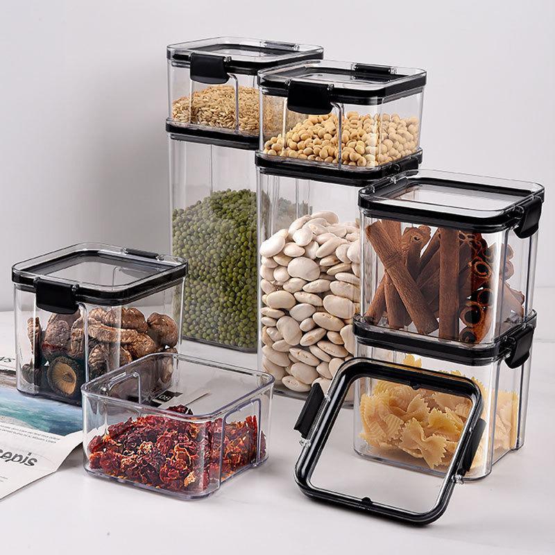 Transparent Square Kitchen Storage Jar for Snacks, Dried Fruit, Grains, Spices, and Tea