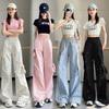 Street Fashion Sommer Cargo Hose Damen Neu Elastischer Hoher Bund Kleiner Bär Schleife Jugendliche Vitalität Lässig Locker Weitbeinige Hose