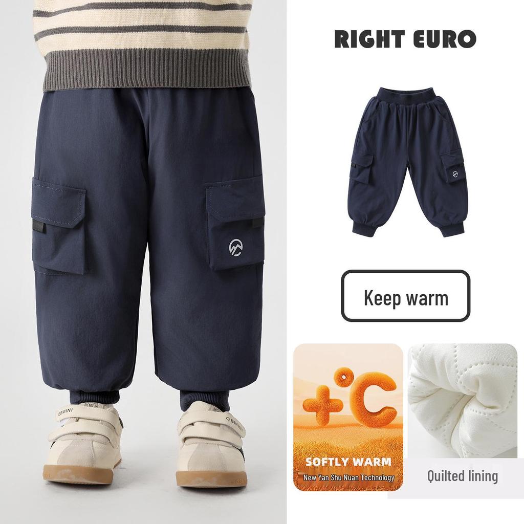 European Boys' Thickened Cotton Workwear Pants, Winter 2025 - Warm Toddler Long Pants, New Children's Clothing