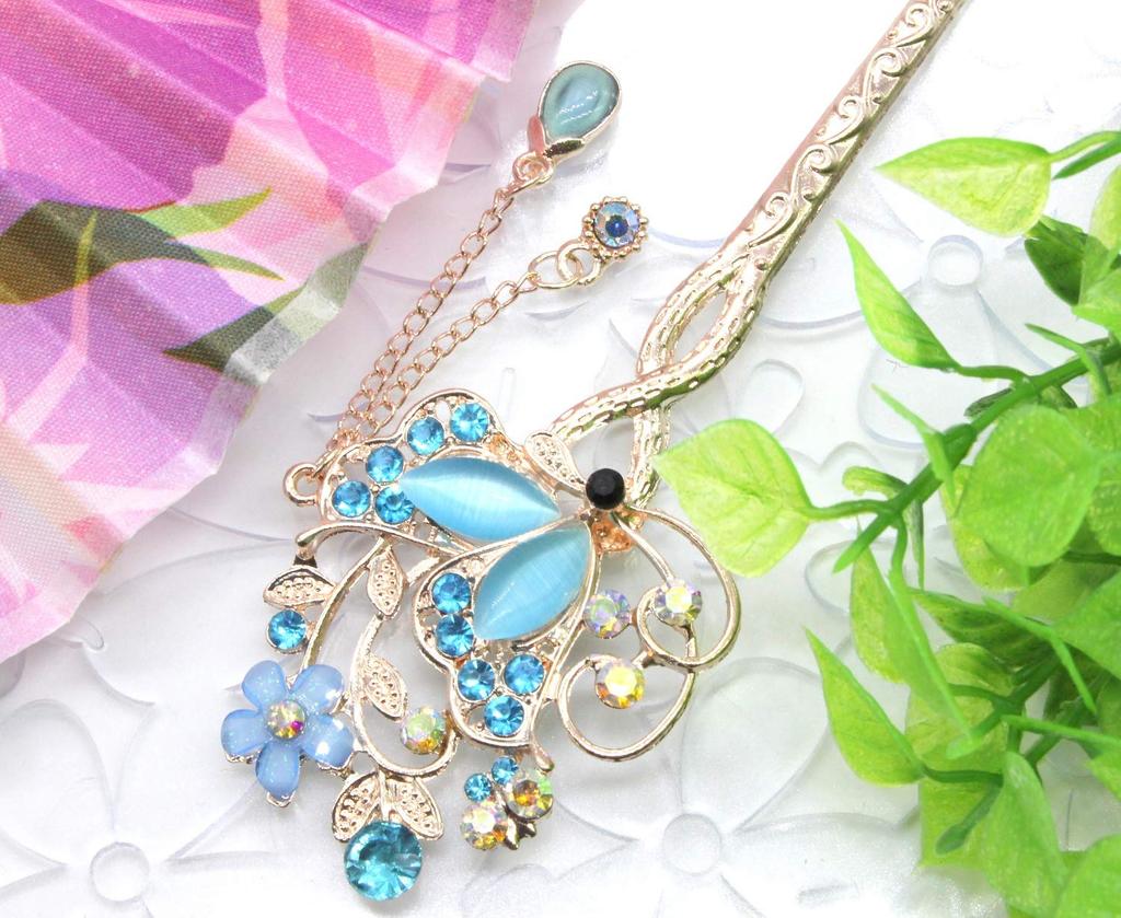 Miaomyao Single for Japanese Clothing Metal Hair Antique European Butterfly Pink Hair Miaomyao Hairpin, Hairpin, (Tomesode, Kimono, Yukata), Ornament,