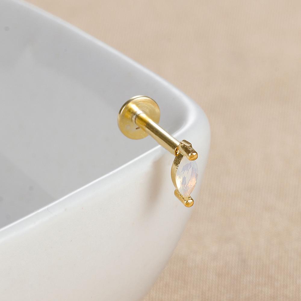 Sterling Silver Opal Threaded Cartilage Stud Earrings