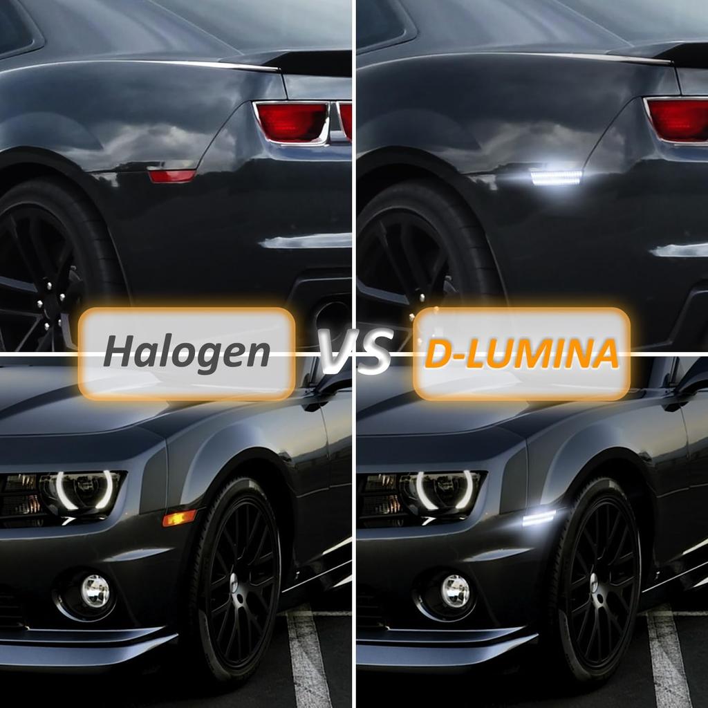 D-Lumina LED Seitenmarkierungsleuchten Rauchglas für Chevy Camaro 2010 2011 2012 2013 2014 2015, 5. Generation Camaro Front-Heckstoßstange LED Seitenmarkierer Weiß,
