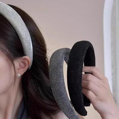 Luxuriöses Koreanisches Stil Graues Funkelndes Diamant-Stirnband - Hochwertiges Retro-Haaraccessoire