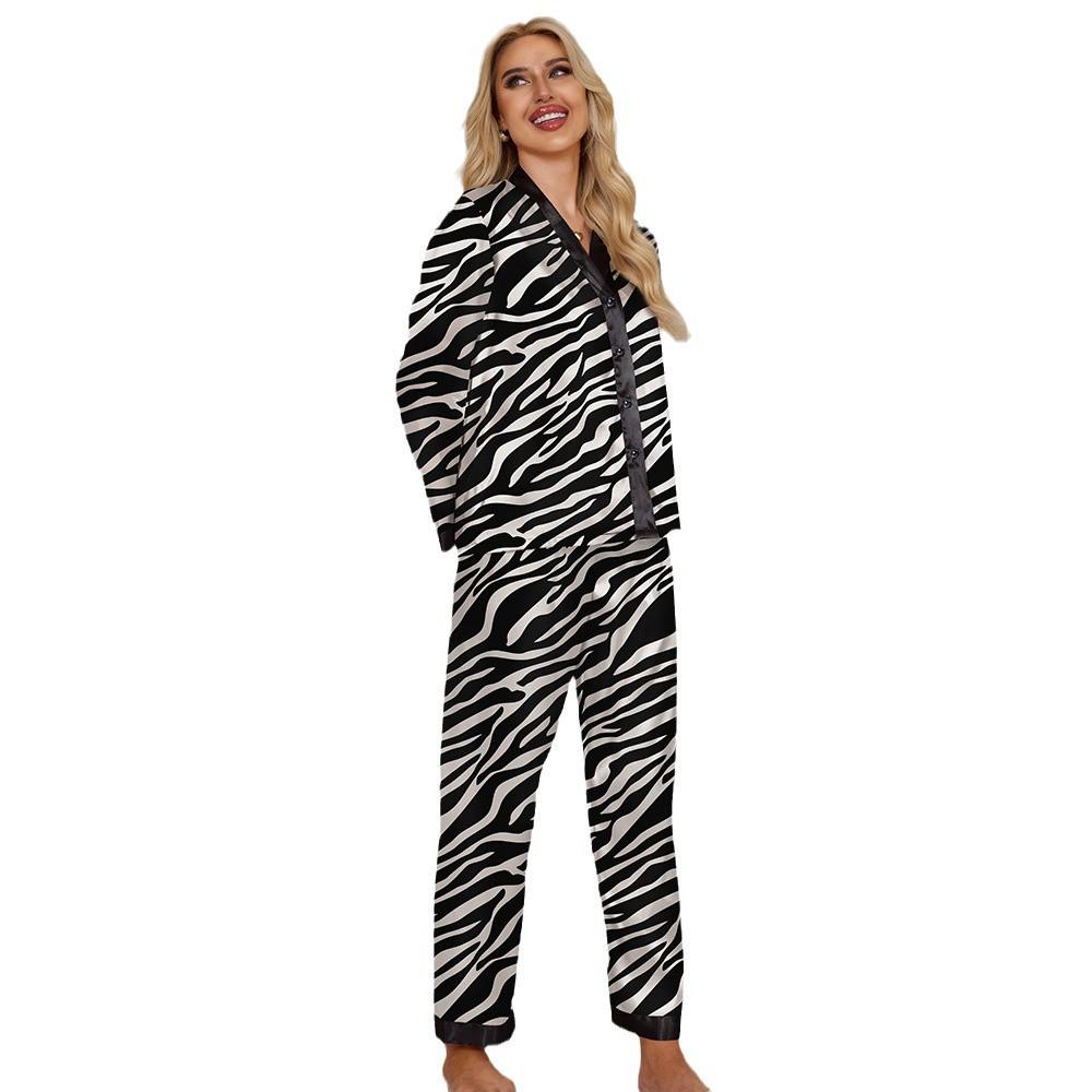Damen Pyjama-Set mit Leoparden- und Zebra-Print - Langärmliges Oberteil und Hose, Perfekt für Frühling und Herbst (TZ21941)