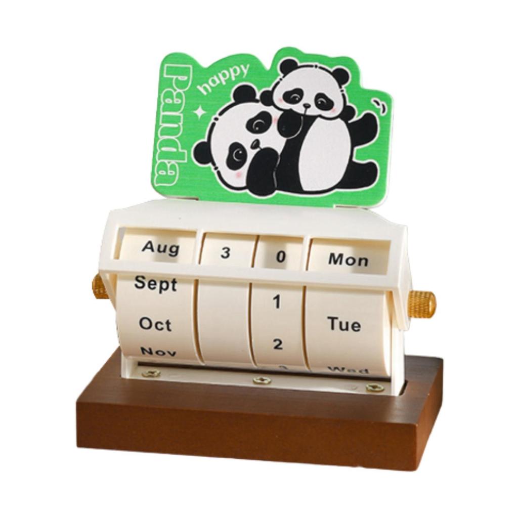 Rotary Perpetual Desk Calendar Gift Reusable School Bedroom Panda Decorative
