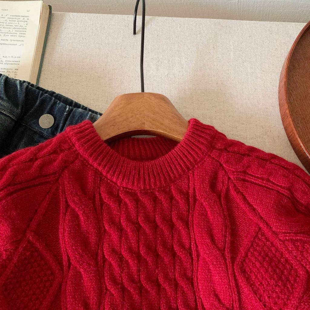 Children's sweater Winter retro Fried Dough Twists sweater boys and girls round neck westernized pullover sweater