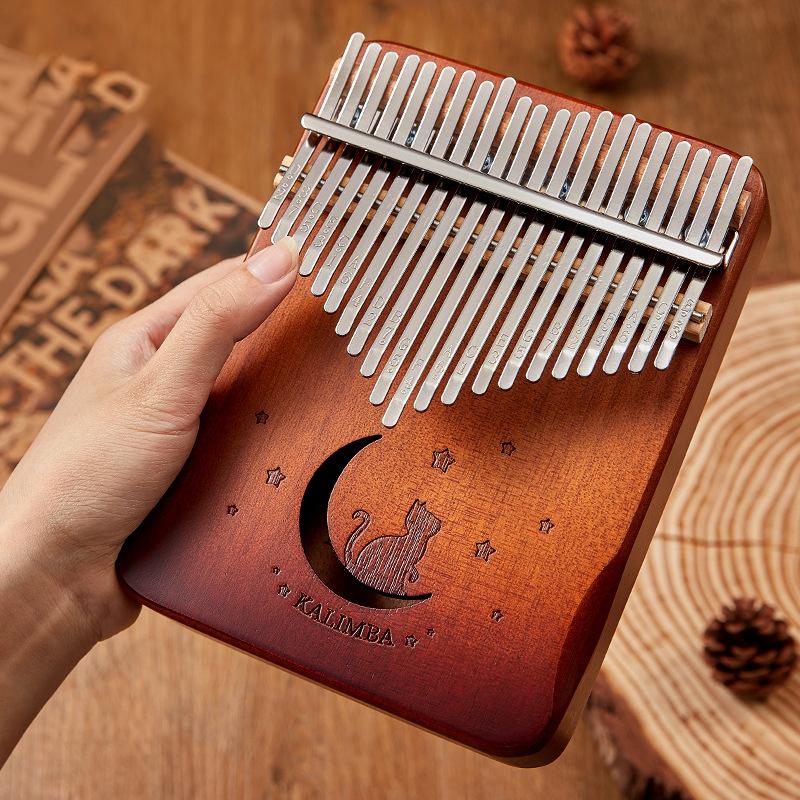 17 key Mahogany Kalimba 21 Key Thumb Piano Finger Piano for Beginner Cat Moon Mbira Gifts for Adults/Kids