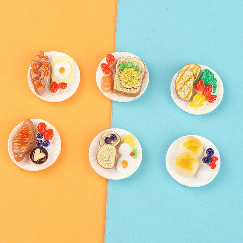 Accessoires Dollhouse Mini Decor Set Diy Tray Foodware Tableware Breakfast Afternoon Tea Scene Model Diy Toys Doll Accessories