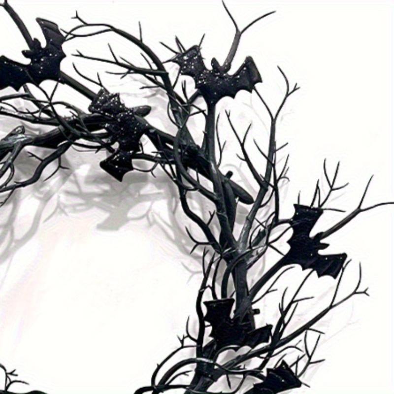 Halloween Wreath with Fake Raven - Spooky Black Plastic Hanging Decoration,for Haunted Houses,Fall Parties,Thanksgiving and Day