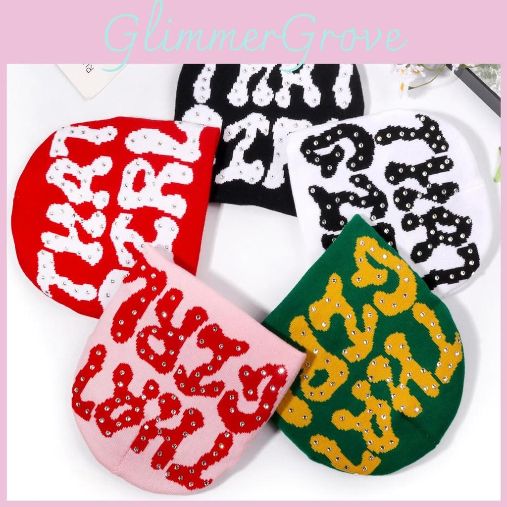 Letter Fashion Pattern Rhinestone Decoration Women Casual Warm Hat Knitted