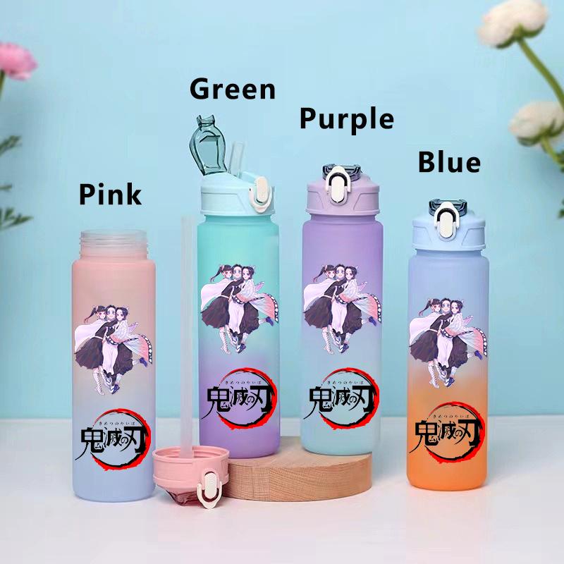 750ML Demon Slayer Cartoon Plastic Gradient Water Cup Portable Leak Proof Water Bottle Student Outdoor Sports Travel Water Cup