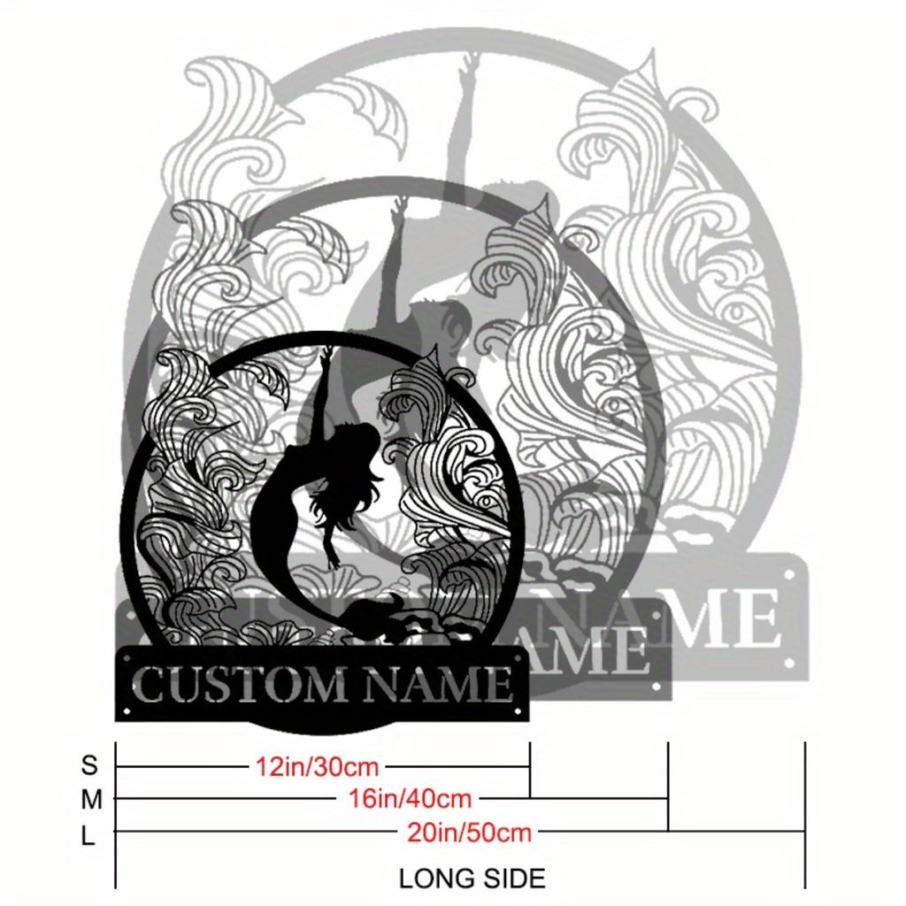1pc Mermaid Metal Wall Art Custom Name Sign Farmhouse Decor