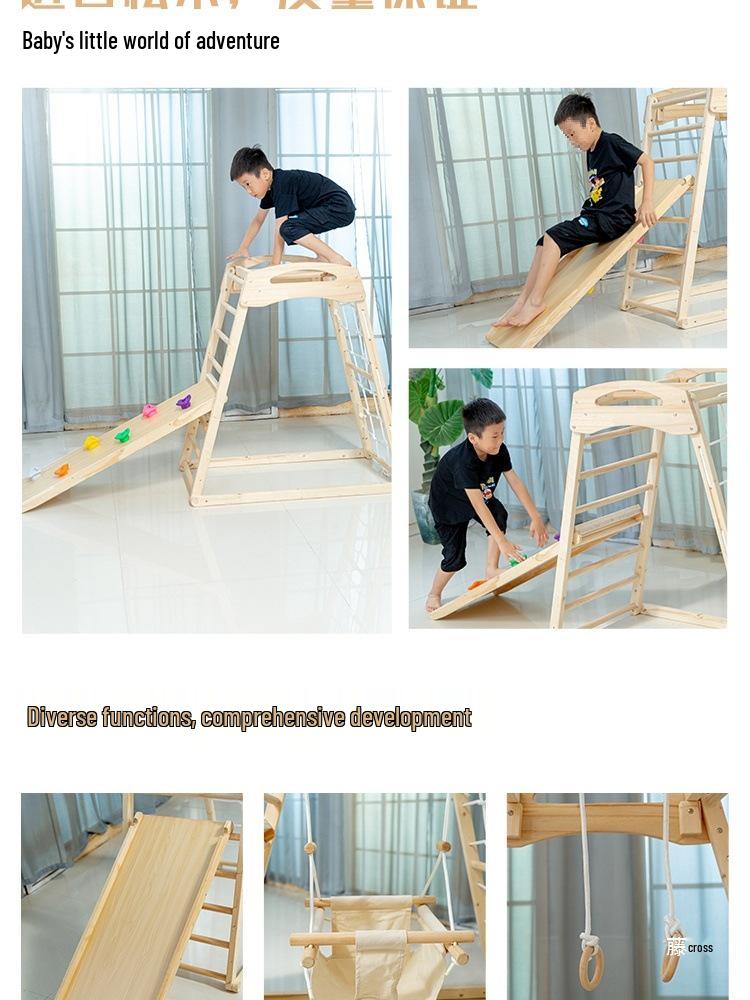 Toddler Indoor Wooden Climbing Frame with Slide and Swing.