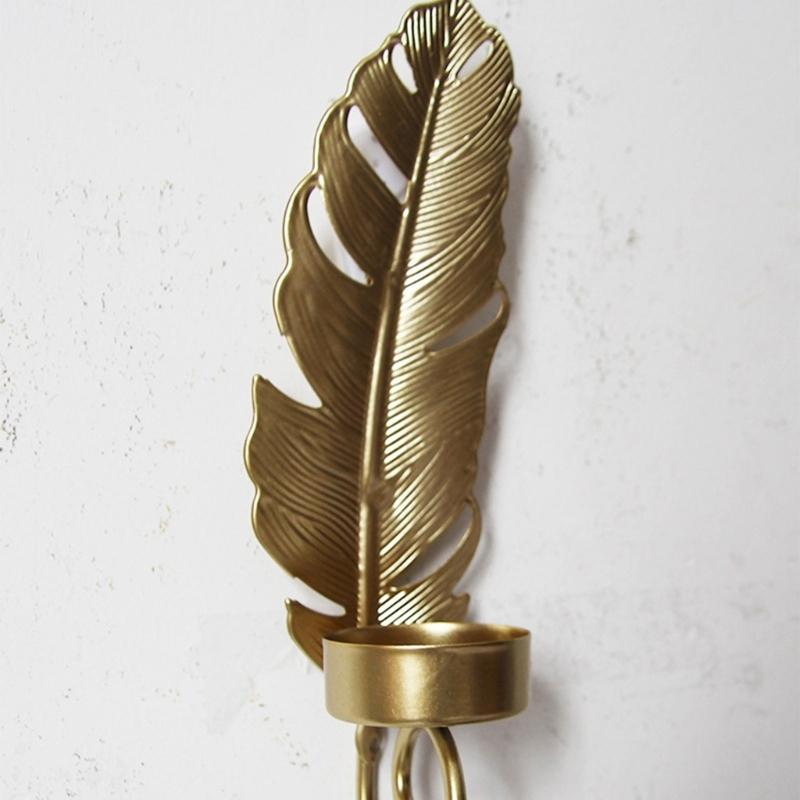 Metal Leaf Candle Holder Candlestick Nordic Style Wall Decoration Metal Leaf Rack in Golden Color for Home & Party Gift