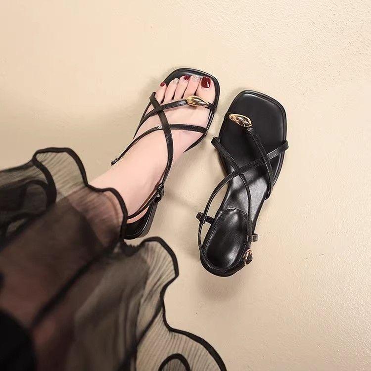 Sandals fairy fairy style 2025 new middle heel versatile thick heel toe simple Korean version of women's tide summer women's shoes
