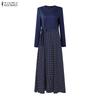 ZANZEA Women Casual Round Neck Long Sleeve Polka Dot Print Patchwork Retro Dress