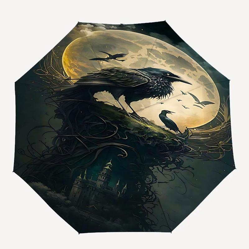 

1pc Moon Raven umbrella with 8 iron ribs and a plastic handle, automatic opening and closing, portable and foldable1023