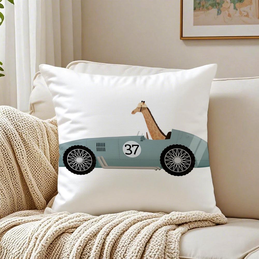 Funny Cartoon Animals Car Art Cushion Cover Pillowcase Antidustmite Living Room Sofa Decor Cushion Room