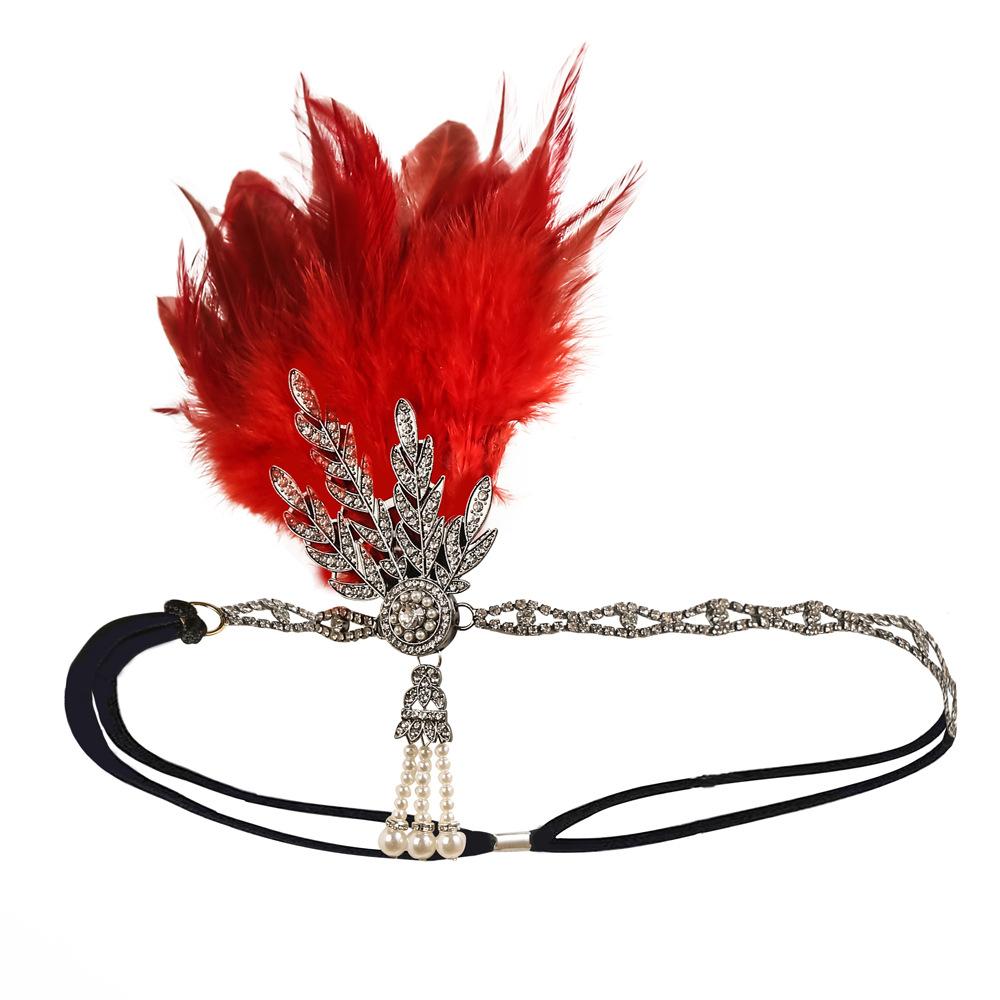 Women Vintage Feather Headband Black Rhinestone Beaded Sequin Hair Band Vintage Headpiece Flapper Feather Headdress