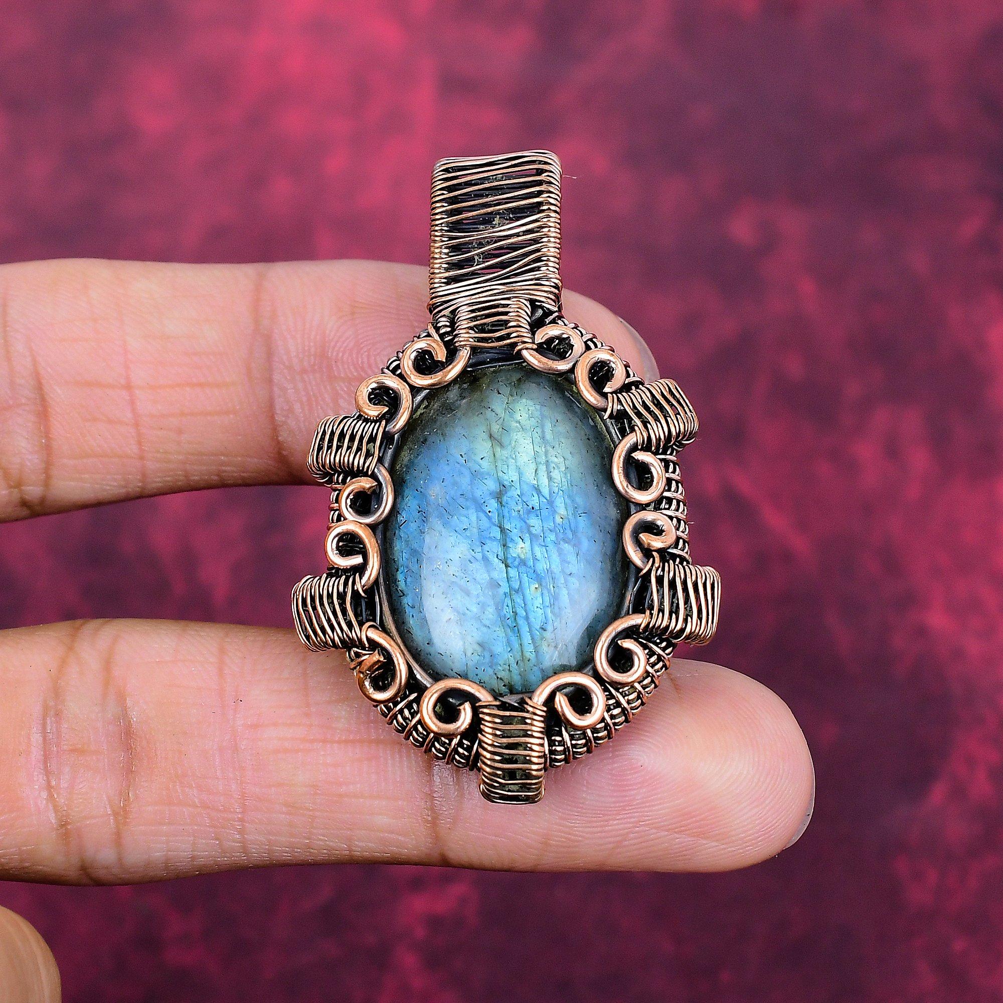 Labradorite Pendant Copper Wire Wrapped Pendant Handmade Jewelry Gemstone Pendant