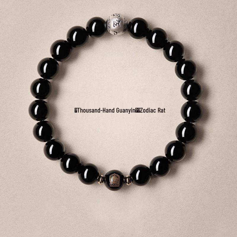 

Genuine Obsidian Zodiac Peace Bracelet with Six-Character Mantra Bead Diameter 6mm