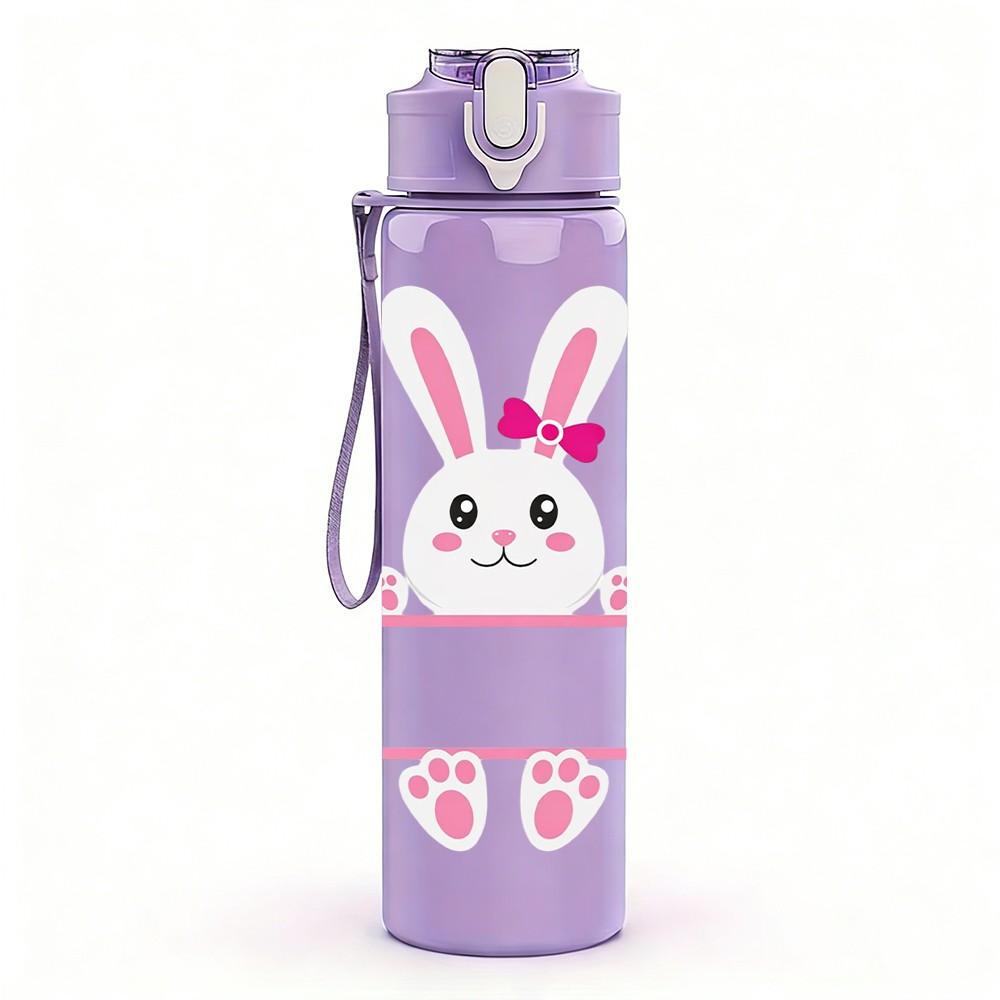 1PC Simple Line Bunny Minimal Easter Art 750ml Color Plastic Sports Water Bottle Leakproof Flip Straw Lid Suitable for Sports Office Home Use