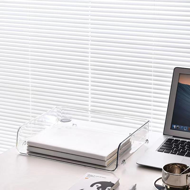 Simple Large Capacity Desktop File Tray Transparent Stackable Paper Holder Shelf A4 Document Paper Organizer Home Office