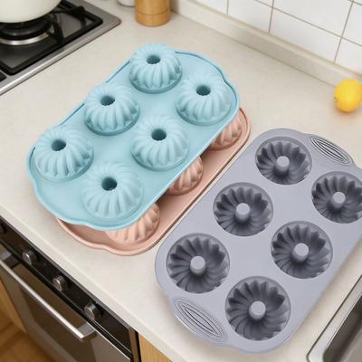 Forma de Silicone para Bolo com 6 Cavidades Antiaderente Grau Alimentício Fácil de Desenformar Biscoitos Redondos DIY Donut Pudim Chocolate Fondant Gelatina Forma de Assar