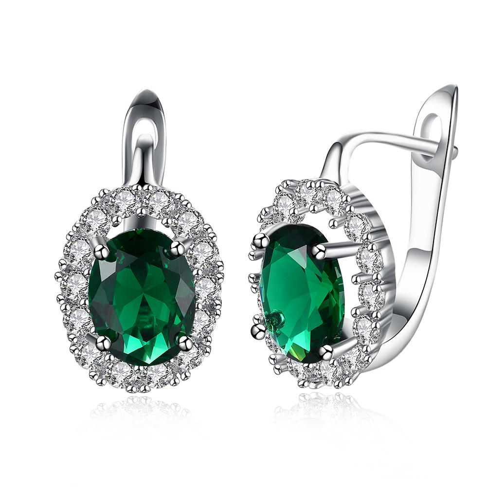 

New Arrival White Gold Color Clip Earrings For Women Green Crystal Oval Emerald Luxury Engagement Wedding Jewelry green