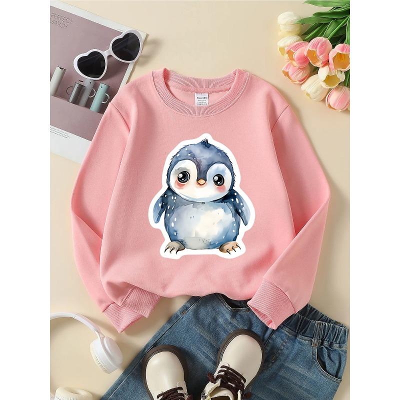 European sizes Crewneck Sweatshirt for Kids Featuring an Adorable Watercolor Penguin Design, Perfect for Sports And Casual Outings, Soft And Comfy