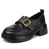 British Fashion Women's Loafers 2025 Autumn New Soft Leather Round Head Platform Shoes Thick Heel Retro Small Leather Shoes