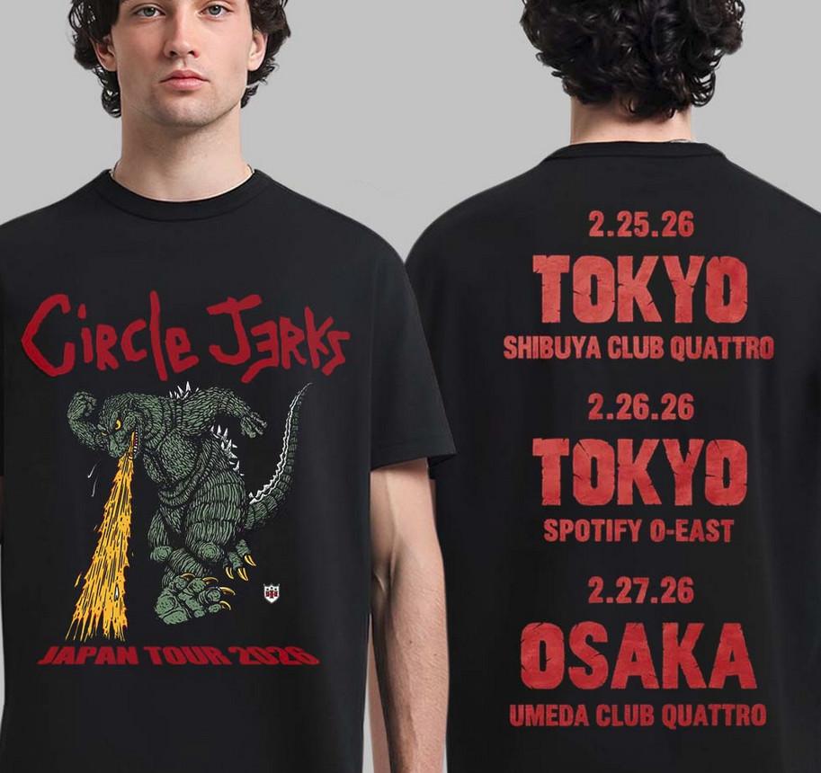 Circle Jerks 2026 Japan Tour Godzilla Graphic Dates DoubleSided Tee Unisex T-Shirt S