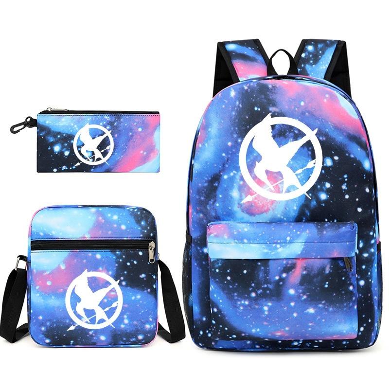 Large Capacity Schoolbag with Shoulder Strap; Student Three-piece Pencil Case Set