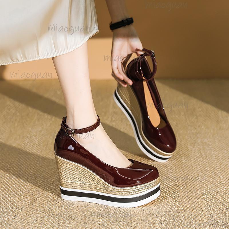Dámské boty na klínu s kulatou špičkou, vysoký podpatek, platforma, univerzální lodičky, silná podrážka, dámské ležérní společenské boty, elegantní, De Mujer