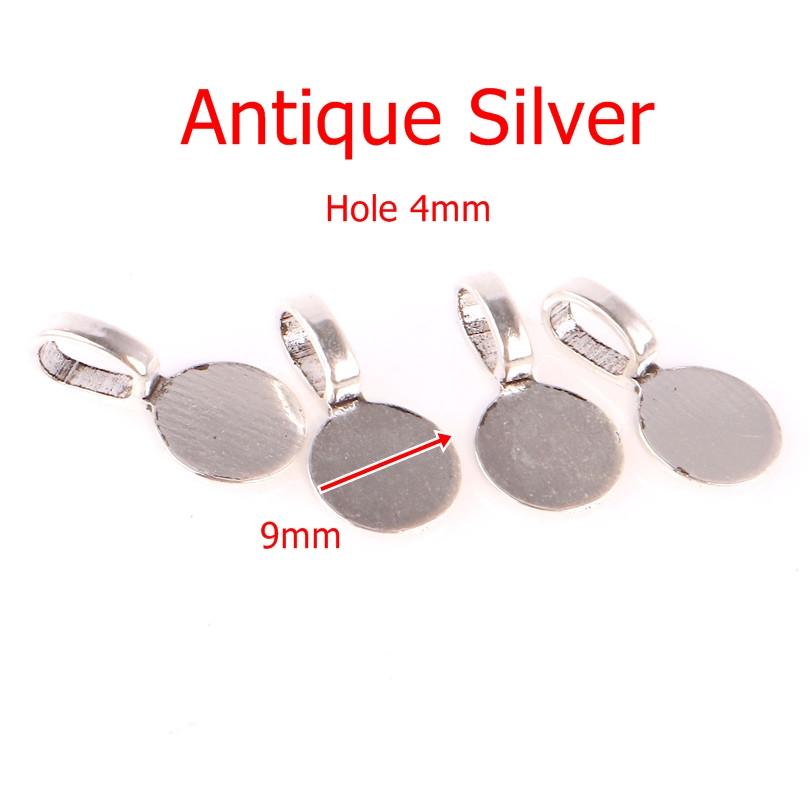 50PCS 18x10mm Alloy Antique Silver Color Flat Round Glue-on Flat Pad Bails Pendant