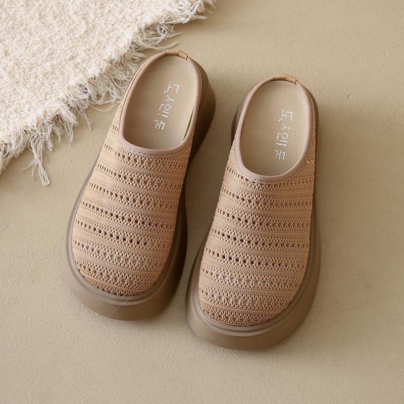 Thick-soled bag head half slippers women's summer wear new small height-increasing woven hollow slippers