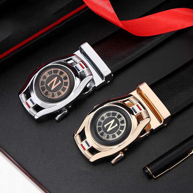 Minimalist True Leather Belt With Compass Alloy Automatic Buckle For Business And Casual Style