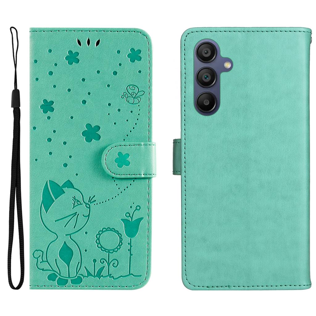 Dla Samsung Galaxy A26 5G/A16 5G/A16 4G Skórzane Etui Wzór Kot Pszczoła Pokrowiec na Telefon Portfel Stojak z Paskiem
