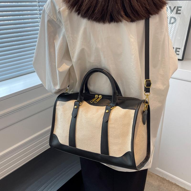 Vintage Boston Canvas Handväskor Dam Stor Kapacitet Rese Messenger Väskor Mode Casual Dam Axelväska