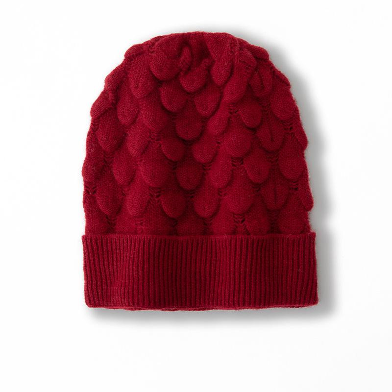 Cashmere Autumn New Women's High-end Solid Color Feather Thickened Warm Fashion Casual Cuffed Knitted Hat