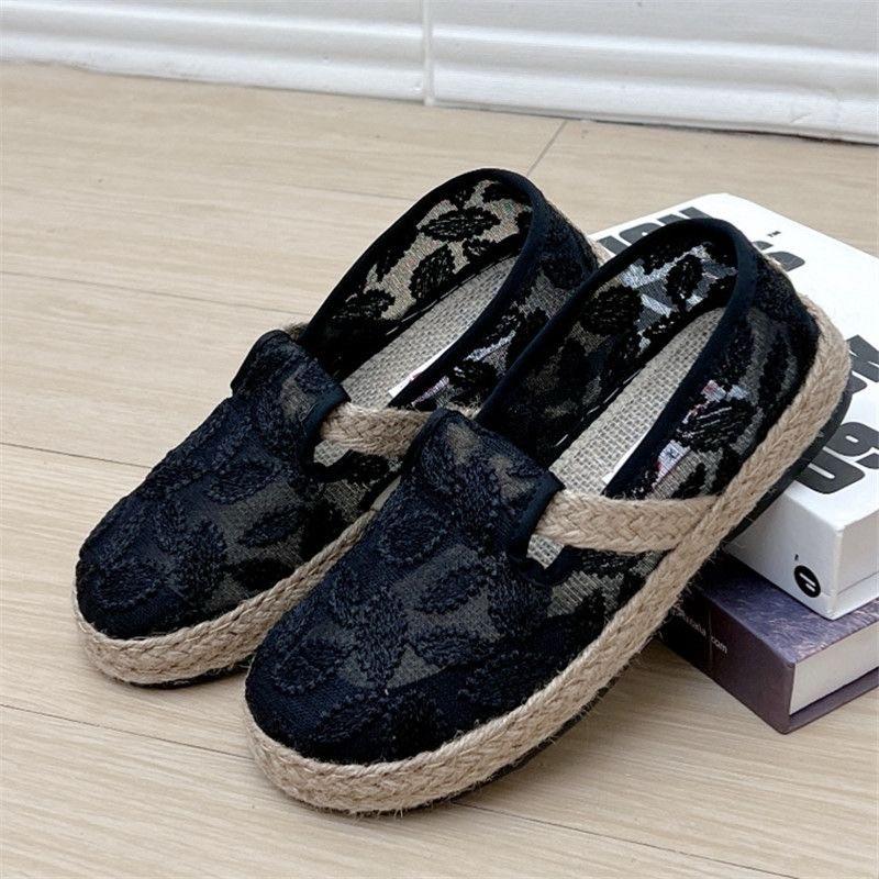 Chaussures d'été à enfiler pour femme, Espadrilles décontractées à bout rond style bohème en lin