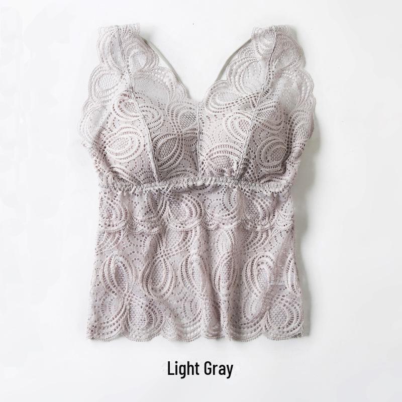 Stylish Full Lace V-Neck Backless Bra-Free Sling with Thick Padded Chest Wrap