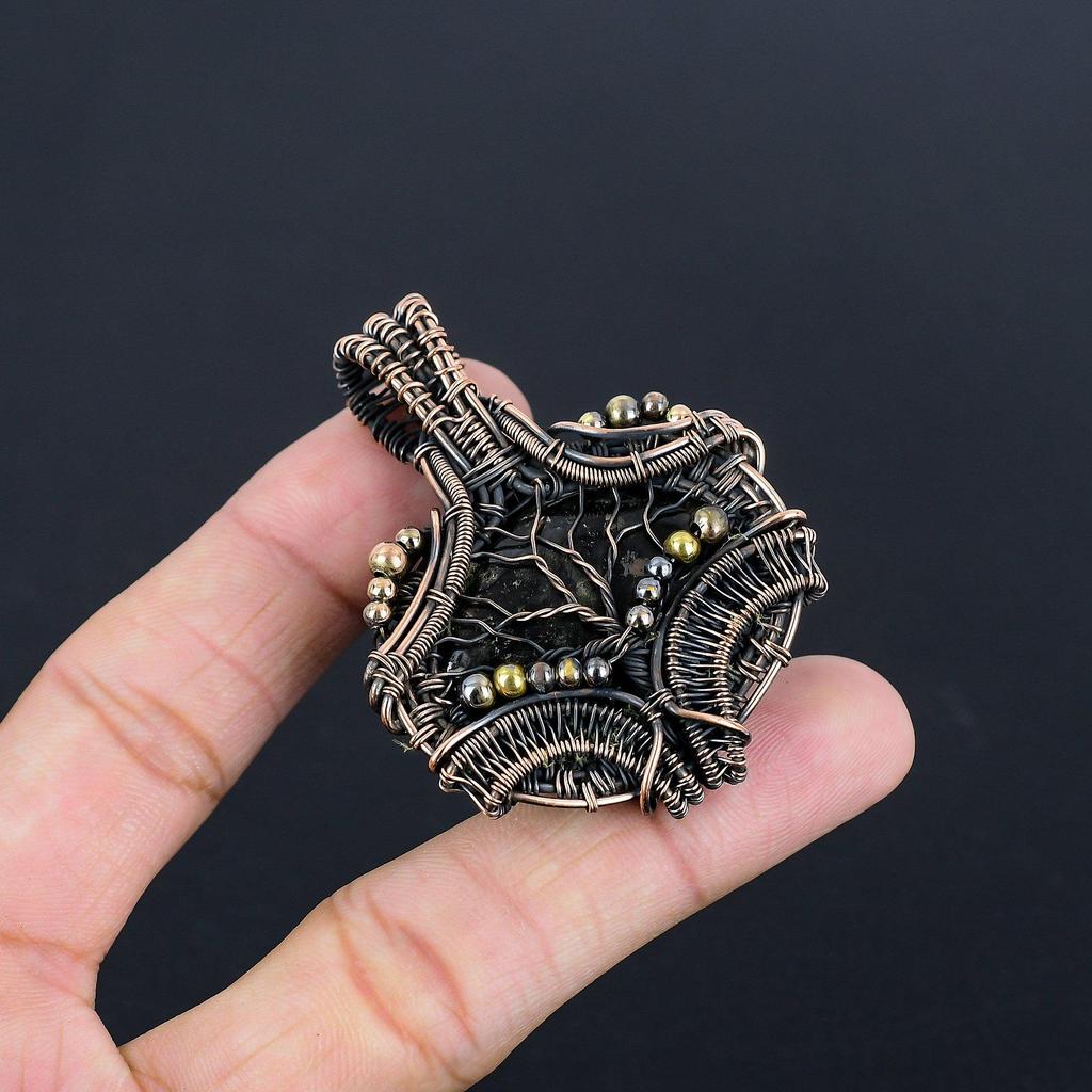 Shungite Pendant, 999 Copper Wire Wrapped Gemstone Jewelry, Handmade Pendant, For Thanksgiving