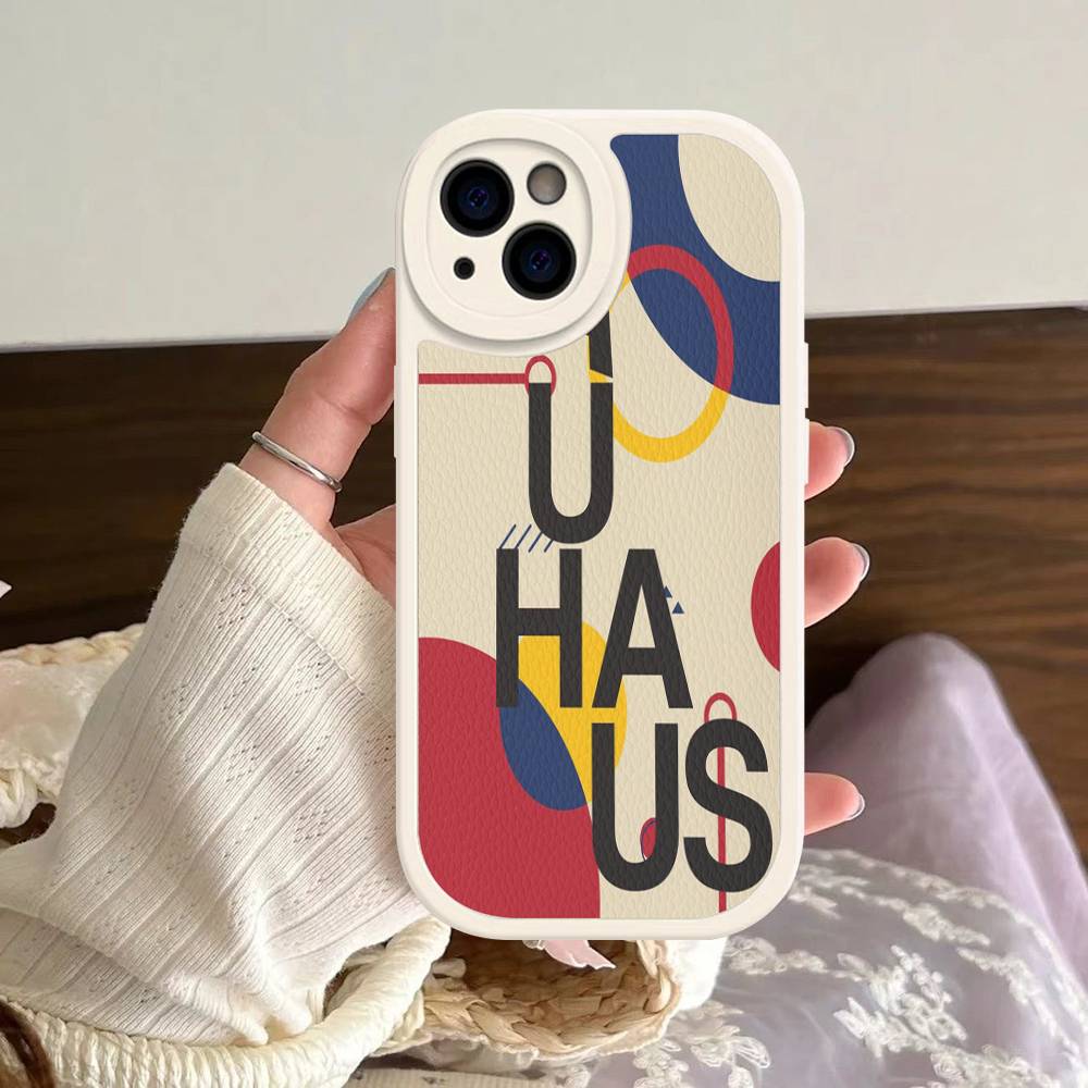 B-Bauhaus Fashion Retro Art Leather Phone Case For IPhone 16 16e 15 14 13 12 11 Pro Max Plus Mini Cover