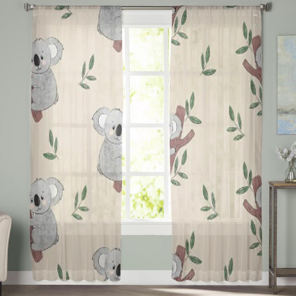 Cute Cartoon Koala Bears Sheer Curtains For Bedroom Living Room Kitchen Window Voile Tulle Drapes