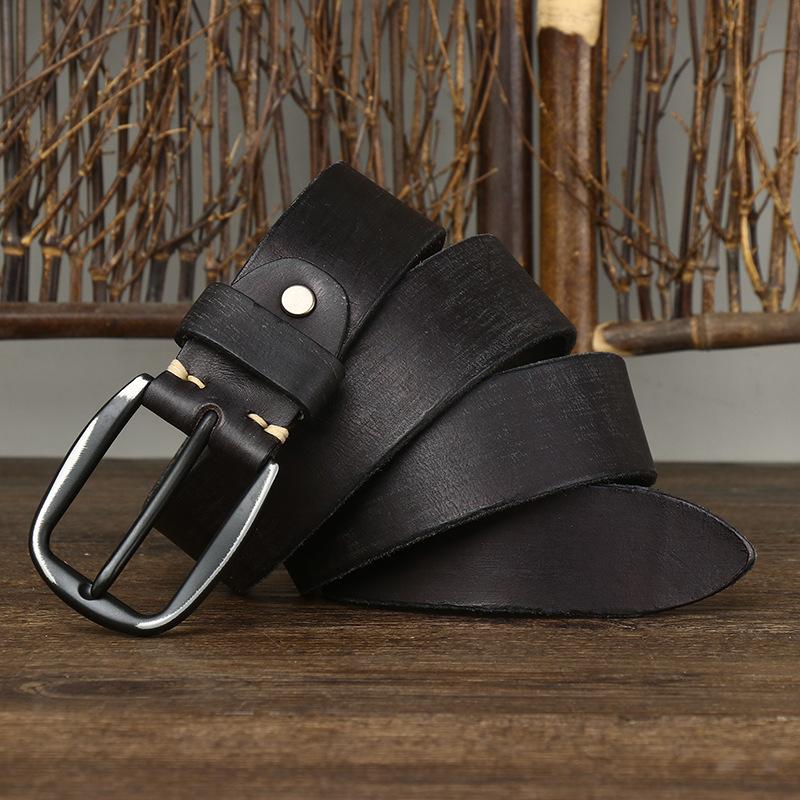 New Vintage Pure Cowhide Leather Belt, Men's Leather Fashion Trend, Needle Buckle Jeans Belt